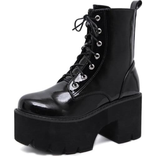 Ankle boots punk shoes lace up thick heels round toe motorcycle boots women shoes Snow winter boots platform shoes LJB186-1