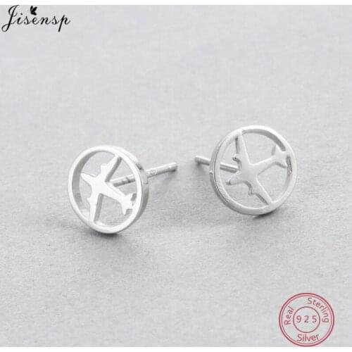 Jisensp 100% 925 Sterling Silver Aircraft Airplane Earrings Plane Stud Earrings Women Fine Jewelry S925 Stamp