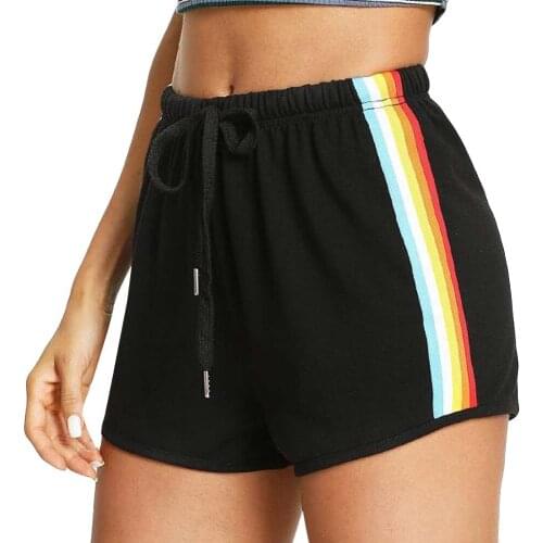 Women Shorts Rainbow Print Elastic Waist Short Pants Loose Beach Shorts Causal Sport Running Hotpants Women Clothing Hotpants