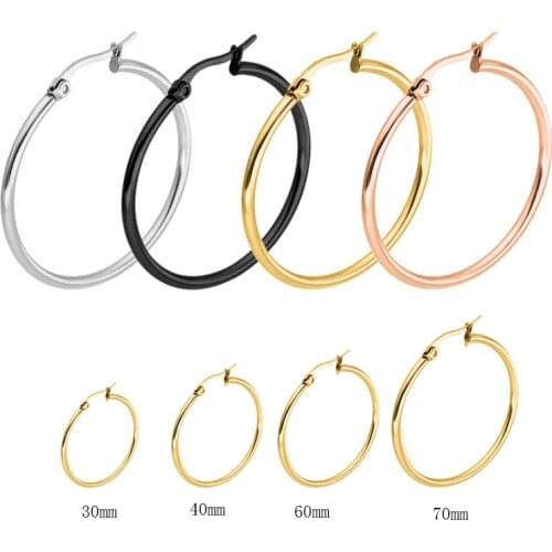 Gold color Stainless Steel Earrings 2018 Women Small or Big Hoop Earrings Party Rock Gift, Two colors wholesale