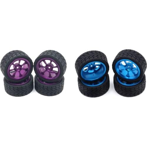 2set 65mm Metal Wheel Rim + High Grip Rubber Tires Tyres for Wltoys 144001 A959 A959-B 124019 124018 Blue & Purple