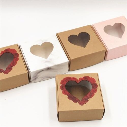 20Pcs Paper Valentines Day Love Rose Jewelry Display Packing Boxes Earring Display Festive Jewelry Gift Box With PVC Windows