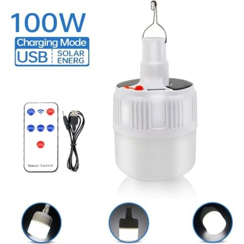 Solar Rechargeable Emergency Light Bulb Waterproof Led Camping Lamp Lantern Portable Market Light With Hook for Outdoor Fishing