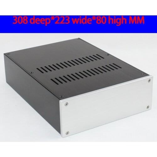 KYYSLB 308*223*80MM CJ093 All Aluminum Preamp Amplifier Chassis Box House DIY Enclosure with Feet Screws Amplifier Case Shell