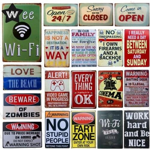 Free Wifi Metal Poster Warning Tin Sign New Store Opening Wall Stickers Cafe Metal Decor Vintage Wall Tin Plaques for Club Decor