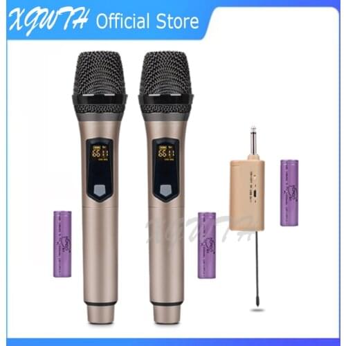 XGWTH Wireless Microphone UHF Wireless Dual Handheld Dynamic Condenser Headset Lapel Mic System Set with Rechargeable Receiver