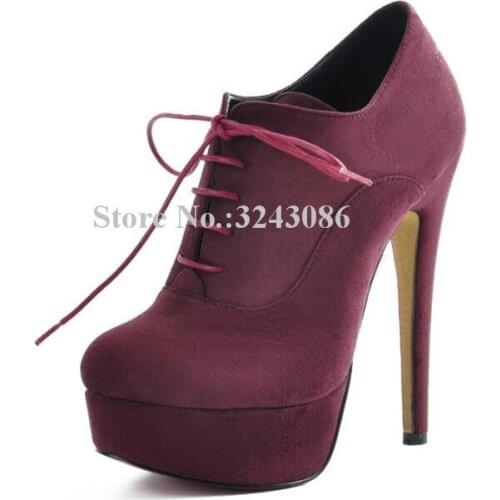 Candy Color Lace-up Platform Ankle Boots Ladies Sweet Thin Heel Large Size Short Boots Woman Fashion Street Style Stiletto Pumps