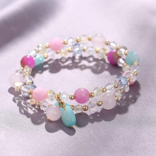 Natural agate pink crystal Tianhe stone crystal bracelet female fashion design double-layer bracelet girlfriend girlfriend gift