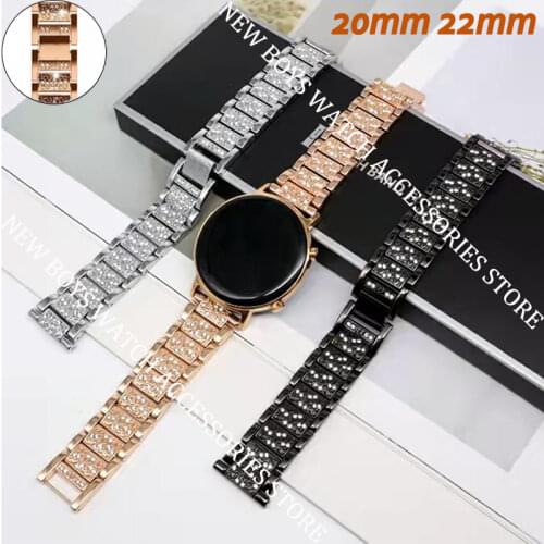 20mm 22mm Diamond Metal Band strap For Samsung Active Galaxy Gear s2 Amazfit Bip Classic Huawei Gt 2 Pro 42 46mm Watch Bracelet