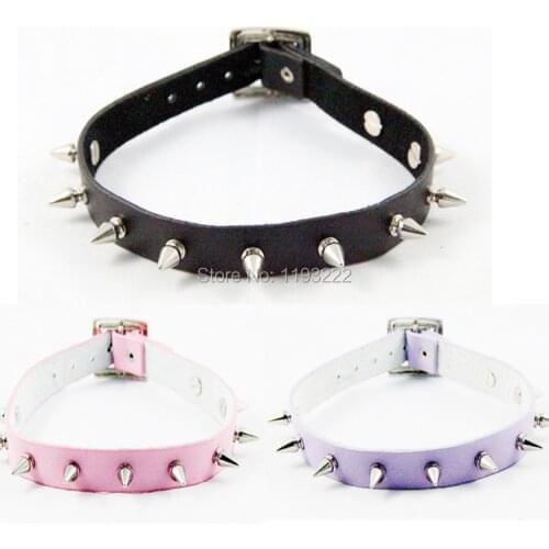 Sexy Punk Gothic Spikes Leather Choker, Handmade Metal Square Buckle Studded Rivet Leather Collar Necklace