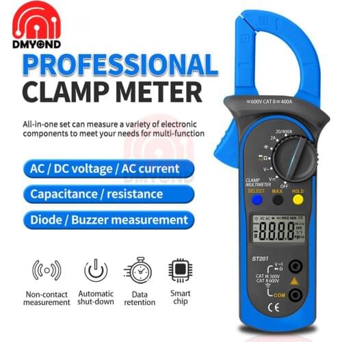ST201 Digital Professional Multimeter Clamp Ammeter Transistor Capacitor Tester Power Test Automotive Voltage Tester Blue