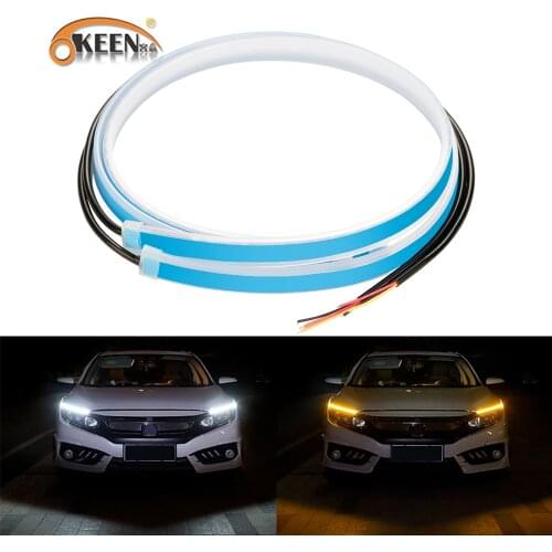OKEEN 2x Flexible Car DRL White Daytime Running Light Night Rider Strip Light For Headlight Sequential Amber Turn Signal Lights