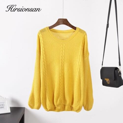 Hirsionsan Elegant Pullover Sweater Women Winter Warm Stripe Knitted Pink Tops Casual Fashion Elasticity Female Oversized Jumper