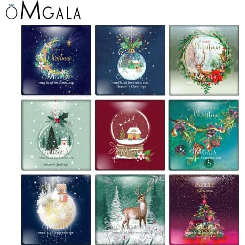 Merry Christmas Tree Elk Decoration Patterns 10mm/12mm/20mm/25mm/30mm photo glass cabochon demo flat back Making findings