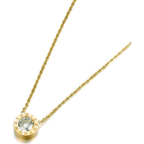 Classic Round 2Ct Cubic Zirconia Pendant Necklace Jewelry Titanium Steel Chokers Necklace For Valentines Day N18004