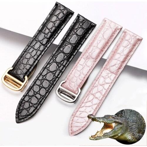 Quality Crocodile leather watchband black brown pink wristband for men and women adaptation Tank London SOLO watch chain
