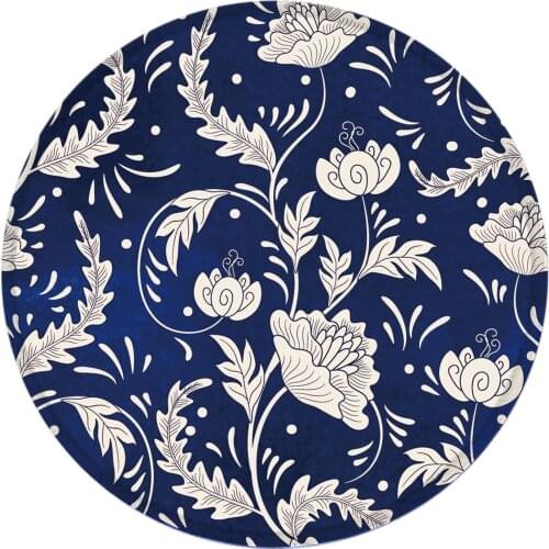 Mouse Pad, Non-Slip Rubber Base Mousepad Gaming Round Mouse Pads With Exquisite Flower On Blue