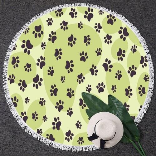 Dog Paw Round Tassels Beach Towel Cartoon Lovely Kawaii Summer Blanket Yoga Matt Swim Cover Cloth Round Beach Towel Decor