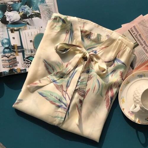 Butterfly Flying Shirt Lazy Floral Print Lace-up Bow 3/4 Sleeve Shirt