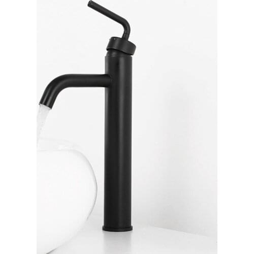 Matt Black Brass Bathroom Basin Faucet Deck Mounted Single Handle Hot Cold Water Mixer Bathroom Tall Tap