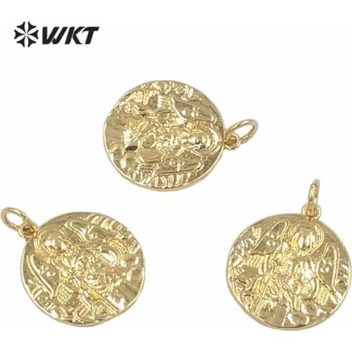 MP150 WKT Wholesale women jewelry brass metal pendant full gold electroplated round shape religious pendant one hook