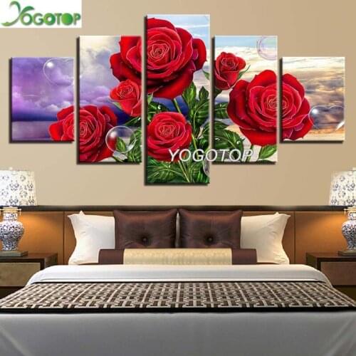5 Pieces Red Rose Flowers diy Diamond Painting 5D Full Drill Mosaic Diamant Embroidery rhinestone Wedding decoration ML1124