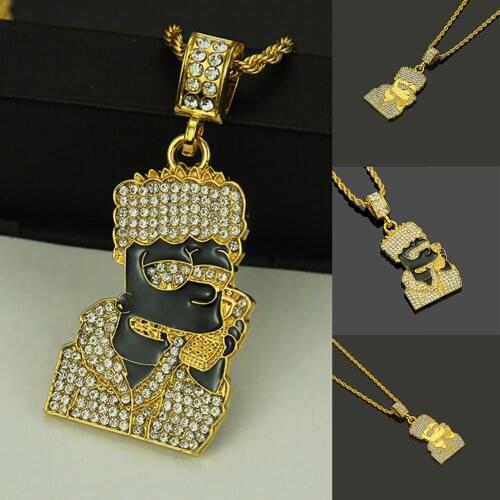 Simpson Pendant Cartoon Head Necklace Jewelry Golden Hip Hop Men and Women Necklace with Rhinestone Necklace
