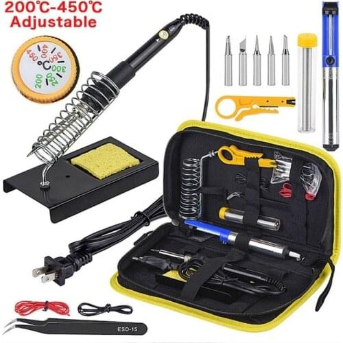 2021 60W 220V/110V Soldering Iron EU/US PLUG Adjustable Temperature Welding Solder Iron Kit with Soldering Tips Desoldering Pump