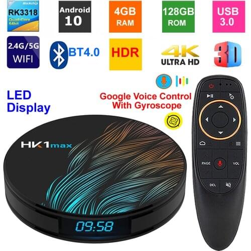 Android 10 Smart TV BOX HK1 MAX RK3318 Quad Core 4GB RAM 128GB ROM 2.4G/5G Dual WIFI BT4.0 USB 3.0 3D 4K HDR Set Top Box