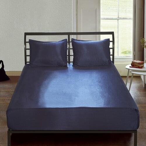 Luxury Satin Silk Fitted Sheet Solid Color Mattress Protector Bed Sheets Mattress Cover With Four Corners Elastic Band Bed Sheet