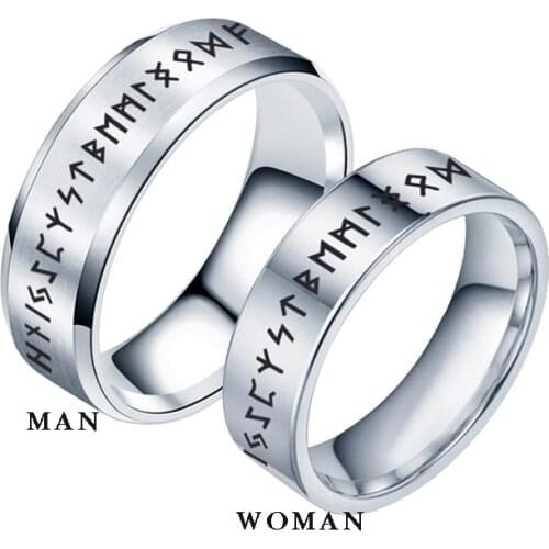 Viking Rune Ring with Elder Futhark Runes Norse Ring Scandinavian Jewelry Titanium Steel couple ring