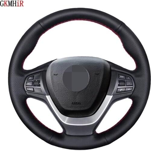 DIY Black Genuine Leather Hand-Stitched Soft Car Steering Wheel Cover For BMW X3 F25 2010-2017 X4 F26 2014