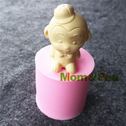 Mom&Pea 1100 Free Shipping Two-face Monkey Girl & Boy Silicone mold Cake Decoration Fondant Cake 3D Mold Food Grade Soap Mold