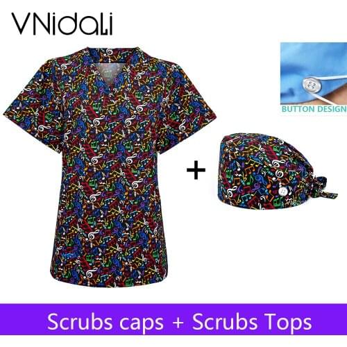 Scrub tops for women printed Workwear, Professionals Women Scrubs Top V-Neck Medical Uniforms nurse Scrubs Shirt