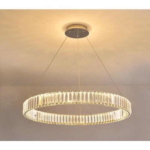Modern Luxury Round Stainless Steel Crystal LED Chandelier Nordic Gold/Silver Single Ring Ring Chandelier Restaurant Chandelier