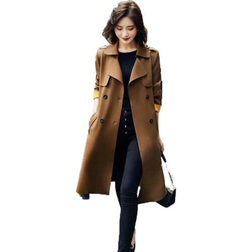 Womens Trench Coat Mid-Long Double Breasted Female Trench Coat 2020 New Autumn Fashion Casual Windbreaker Outwear With Belt W20