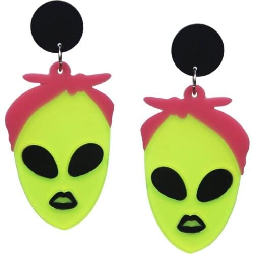 Hyperbole Unique Hiphop Rock Stud Earrings for Women Personality Cartoon Alien Ear Accessories 2021 Girls Creative Birthday Gift