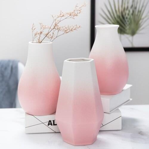 Simple home decoration macaron water storage large vase Nordic candy powder gradient color frosted ceramic vase Macaron