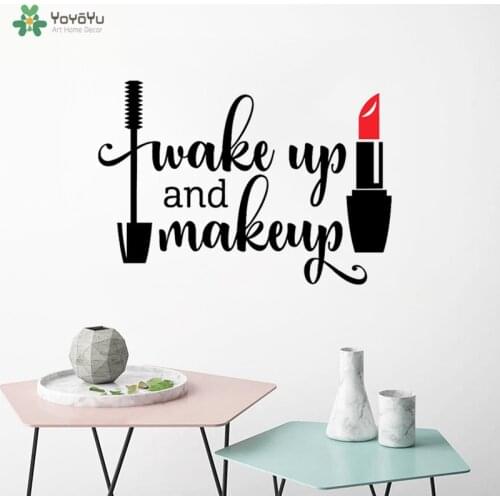 YOYOYU Wall Decal Girls Salon Wake Up and Makeup Vinyl Wall Sticker Waterproof Mascara Lipstick Beauty Salon Decoration QQ61