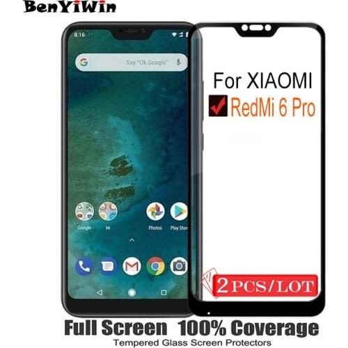 2PCS 100% Original Full Cover Tempered Glass For XIAOMI redmi 6 Pro Screen Protector Protective Film Case for Redmi6 Pro Glass