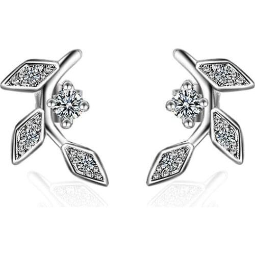 Fashion Cute Leaf Cubic Zirconia 925 Sterling Silver Ladies`stud Earrings Jewelry For Women Female Birthday Gift No Fade Cheap