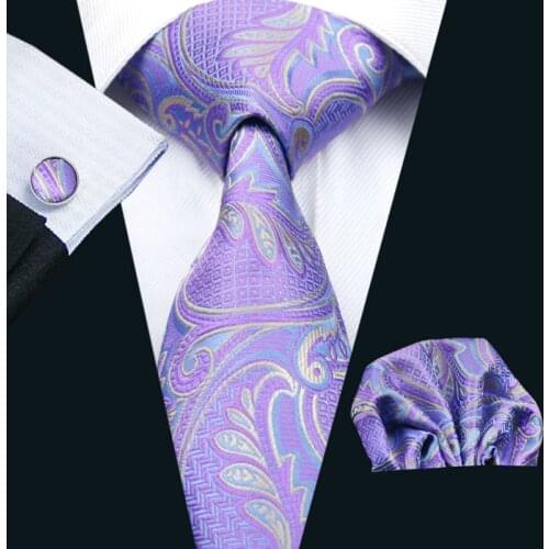 LS-364 Hot New Men`s Tie Paisley 100% Silk Jacquard Woven Gravata Tie Hanky Cufflink Set For Men Formal Wedding Party Business