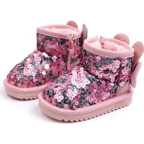 Winter cute bow sequins girls snow boots cute rabbit ears children casual cotton boots fashion princess boots toddler boots21-30