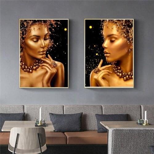 Gold Woman Modern Big Size Africa Art Prints Canvas Wall Paintings Printed Art Posters No frame Fast Delivery Home Decor Prints