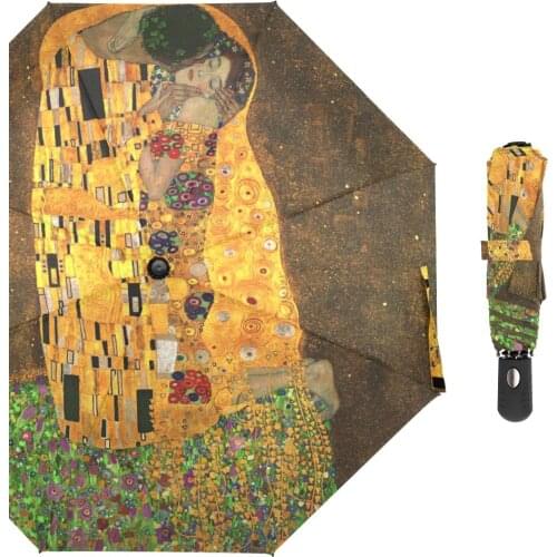 Gustav Klimt Oil Painting Umbrella Parasol Rain Sun Protection Women Automatic Umbrella Three Folding Portable Umbrella Outdoor