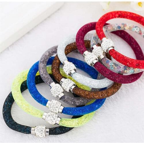 10PCS Fashion Jewelry Female Wrap Bracelets & Bangles Spider Mesh Crystal Balls Resin Bracelets Alloy Safety Clasp Bracelets