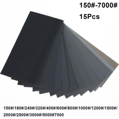 15Pcs/Pack Sandpapers Wet Dry Use Assorted Sand Paper Sheets Home Coarse 150-7000 Grit Polishing Car Metal Glass Wood Sandpaper
