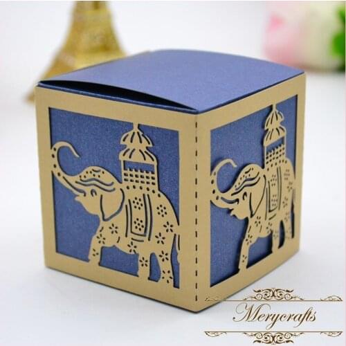 2017 New Design Wholesale Elephant Animals Pattern Customizable Festival Decorations Laser Cut Candy Box Favor Box