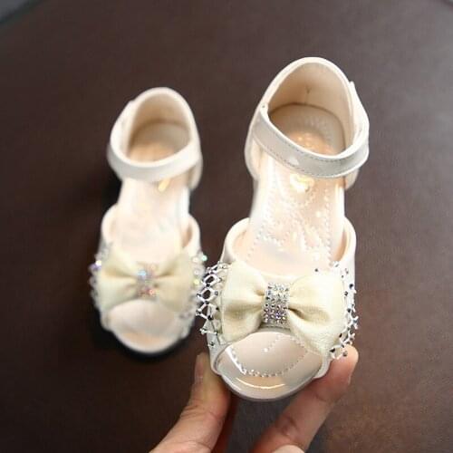 2020 Girls Sandals Princess Bow Leather Shoes Fashion Solid Color Flat Beach Sandals Toddler Girl Shoes Children Sneakers D203
