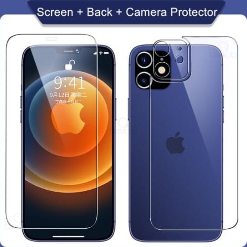 3 IN 1 Full Cover Screen Protector For iPhone 12 Mini 11 Pro Max XS X XR 7 8 6 6S Plus SE 2 Back Tempered Glass Camera Lens Film